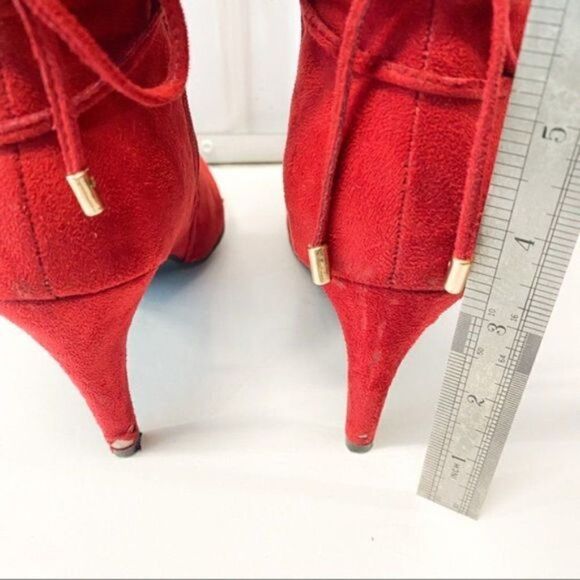Women Sexy Red Pointed Toe Medium Heels Knee Boots Booties Gabrielle Shoes - Picture 5 of 10